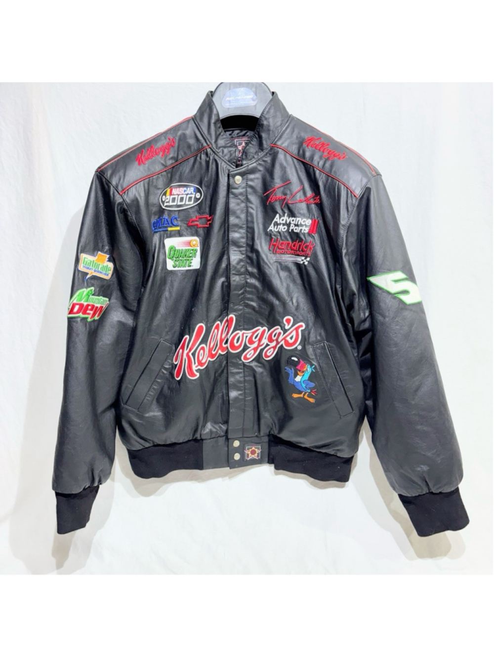Vintage 90s JH Design Kellogg’s Terry Labonte NASCAR Leather Jacket XL